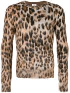 Saint Laurent Textured Leopard Print Sweater - Brown