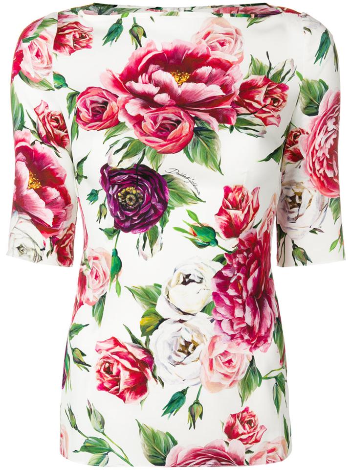 Dolce & Gabbana Rose & Peony-print Blouse - White