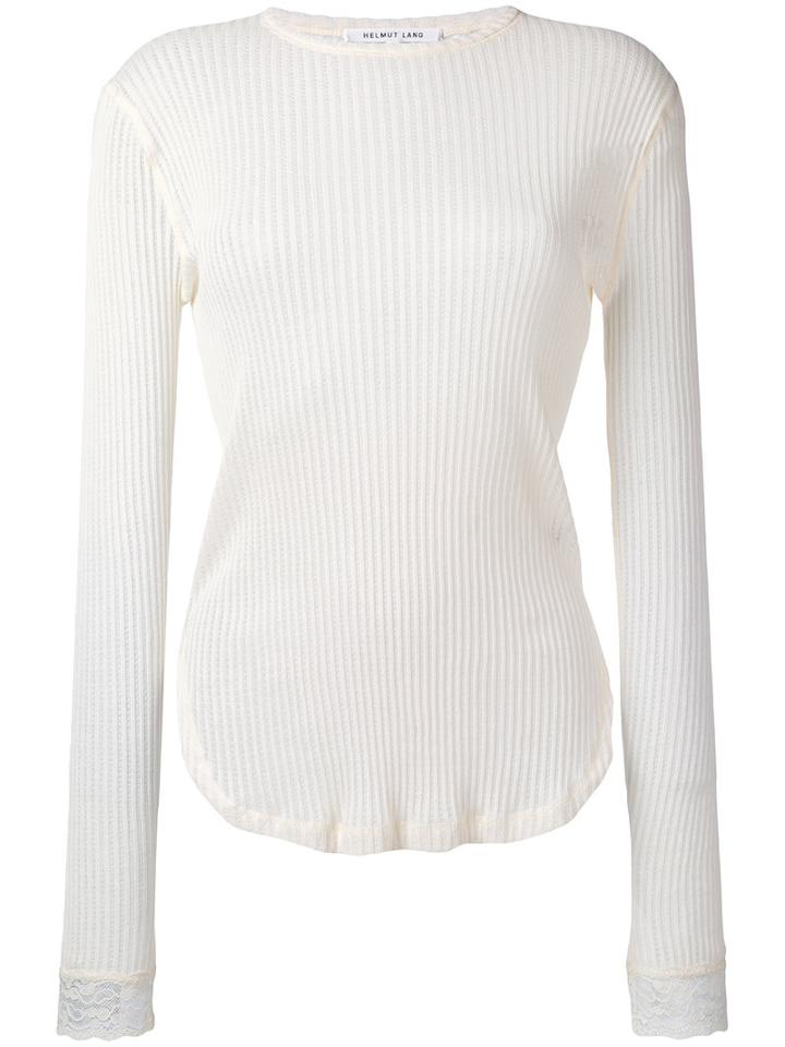 Helmut Lang - Ribbed Lace Cuff Sweater - Women - Cotton - M, Nude/neutrals, Cotton