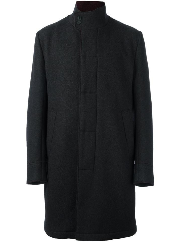 Kenzo Funnel Neck Coat, Men's, Size: 50, Grey, Polyamide/cupro/viscose/wool