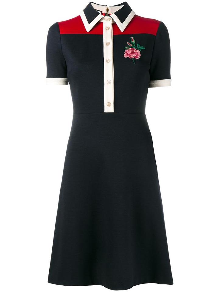 Gucci Rose Embroidered Polo Dress, Women's, Size: Small, Blue, Wool/nylon/polyester/spandex/elastane