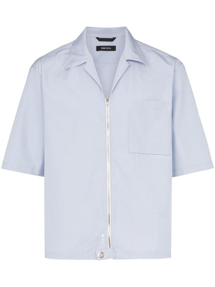 Portvel Zip Up Cotton Shirt - Blue
