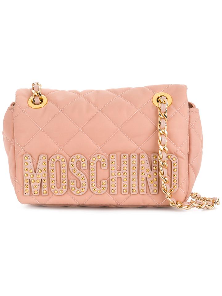 Moschino Studded Logo Shoulder Bag - Pink & Purple