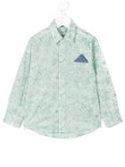 Cashmirino - Linear Floral Print Shirt - Kids - Cotton - 12 Yrs, Green