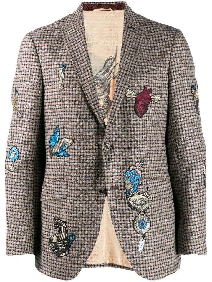 Etro Check Jacket With Embroidery - Neutrals