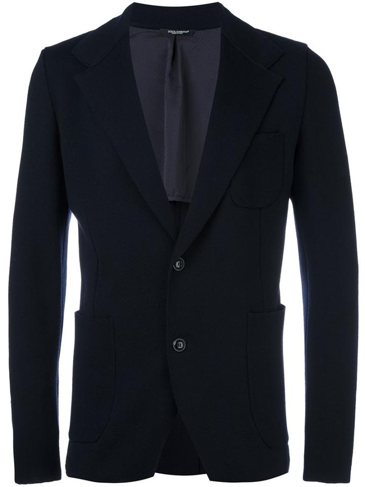 Dolce & Gabbana Knitted Blazer, Men's, Size: 48, Blue, Polyester/cupro/virgin Wool