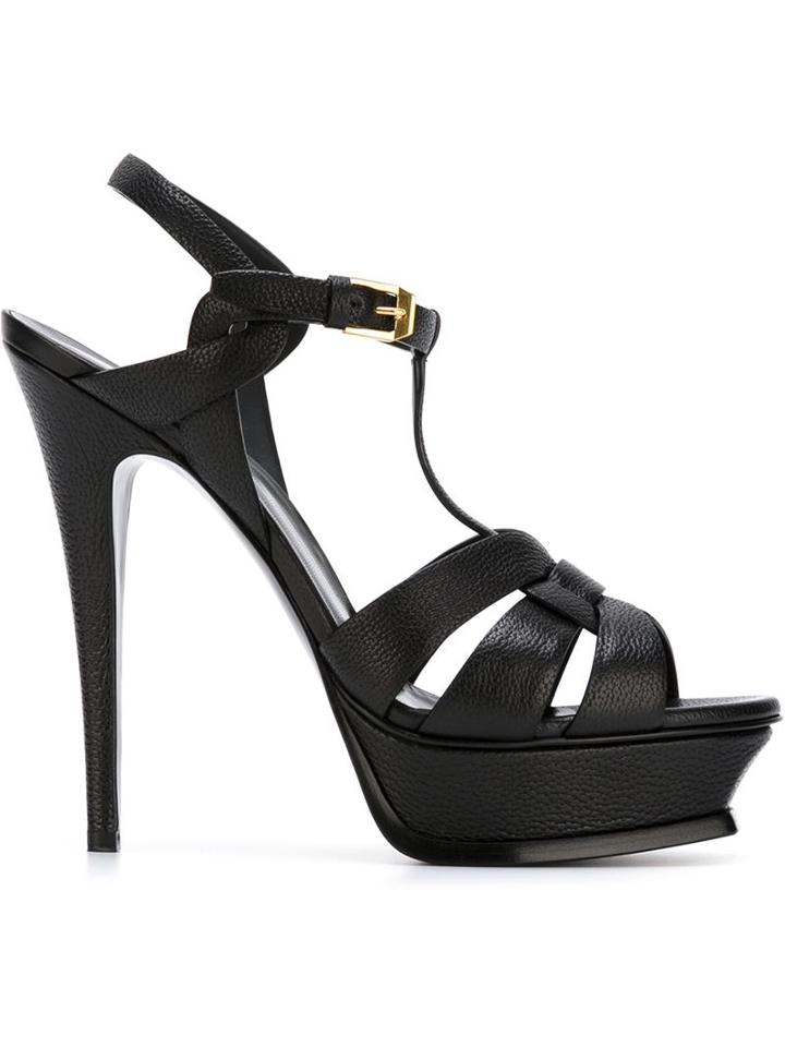 Saint Laurent Tribute Sandals, Women's, Size: 39.5, Black, Calf Leather/leather