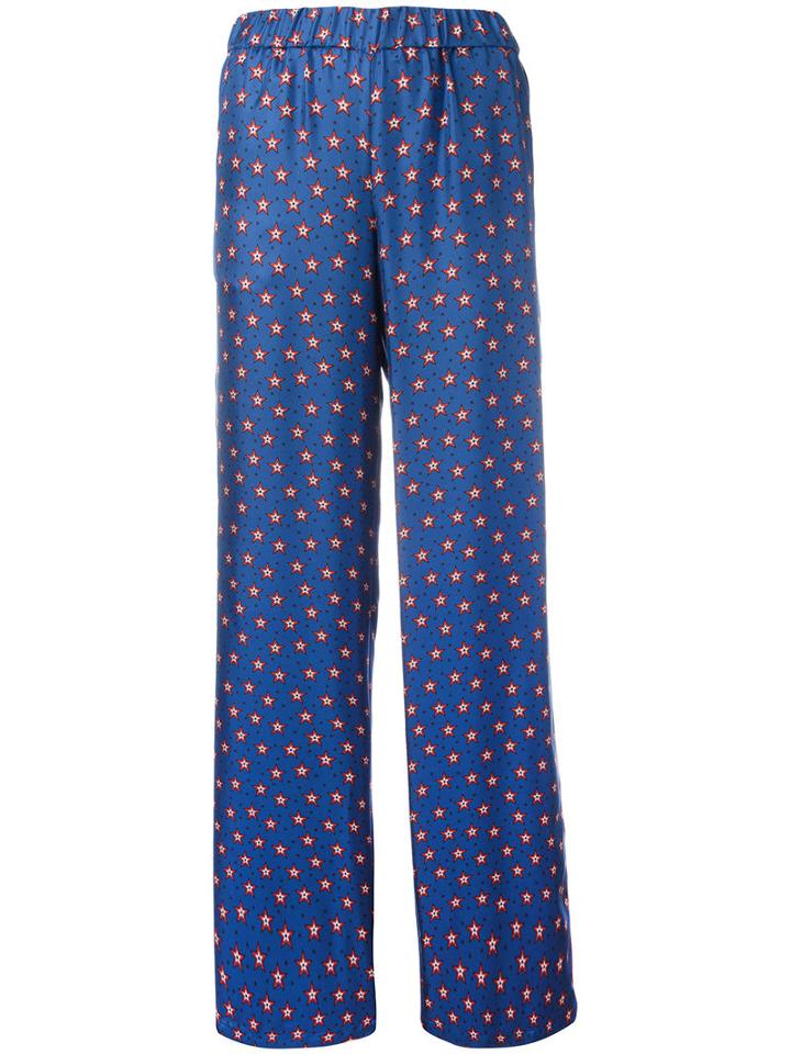 P.a.r.o.s.h. Printed Stars Flared Pants, Women's, Blue, Silk