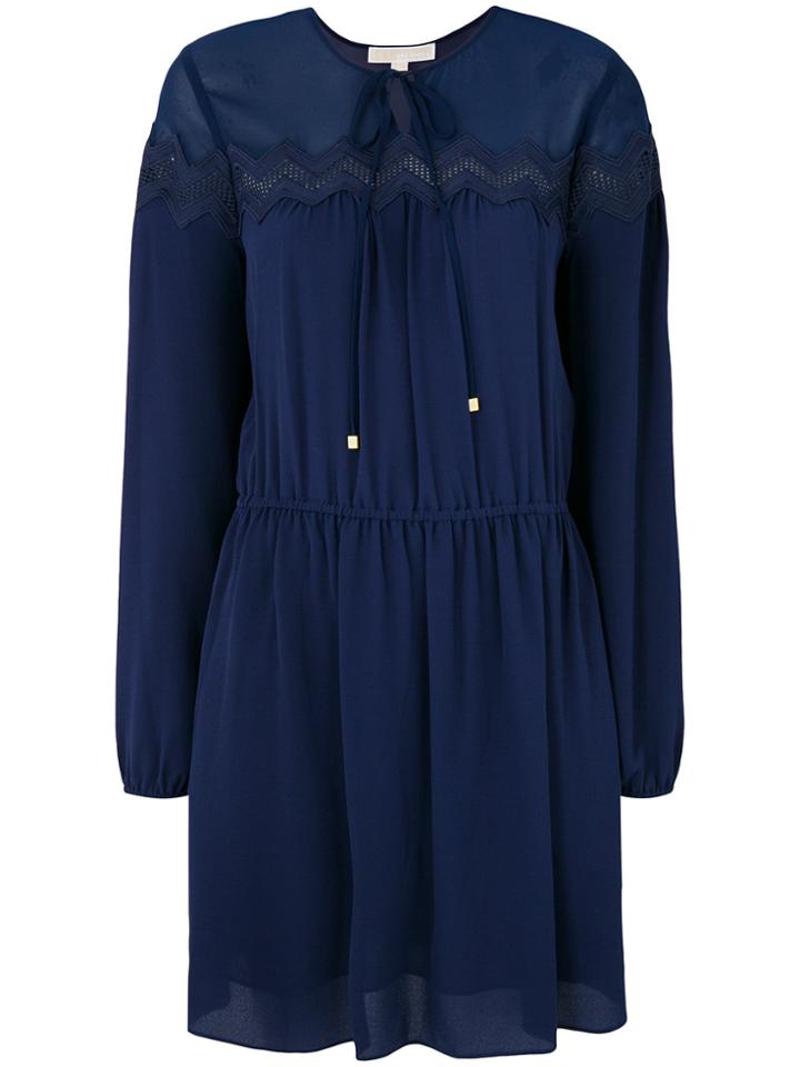 Michael Michael Kors Tie Neck Crochet Detail Dress - Blue
