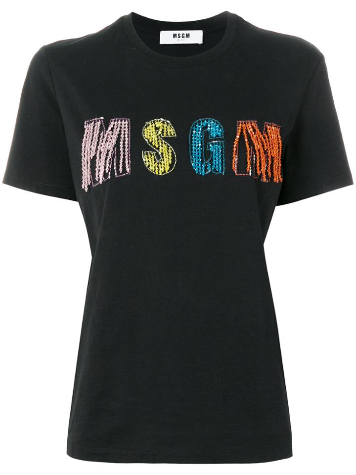 Msgm Beaded Embellished Logo T-shirt - Black