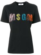 Msgm Beaded Embellished Logo T-shirt - Black