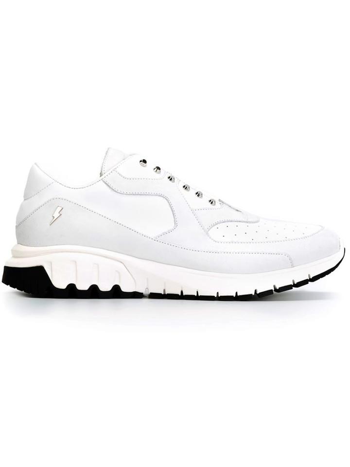 Neil Barrett Urban Runner Sneakers, Men's, Size: 39, White, Calf Leather/leather/rubber