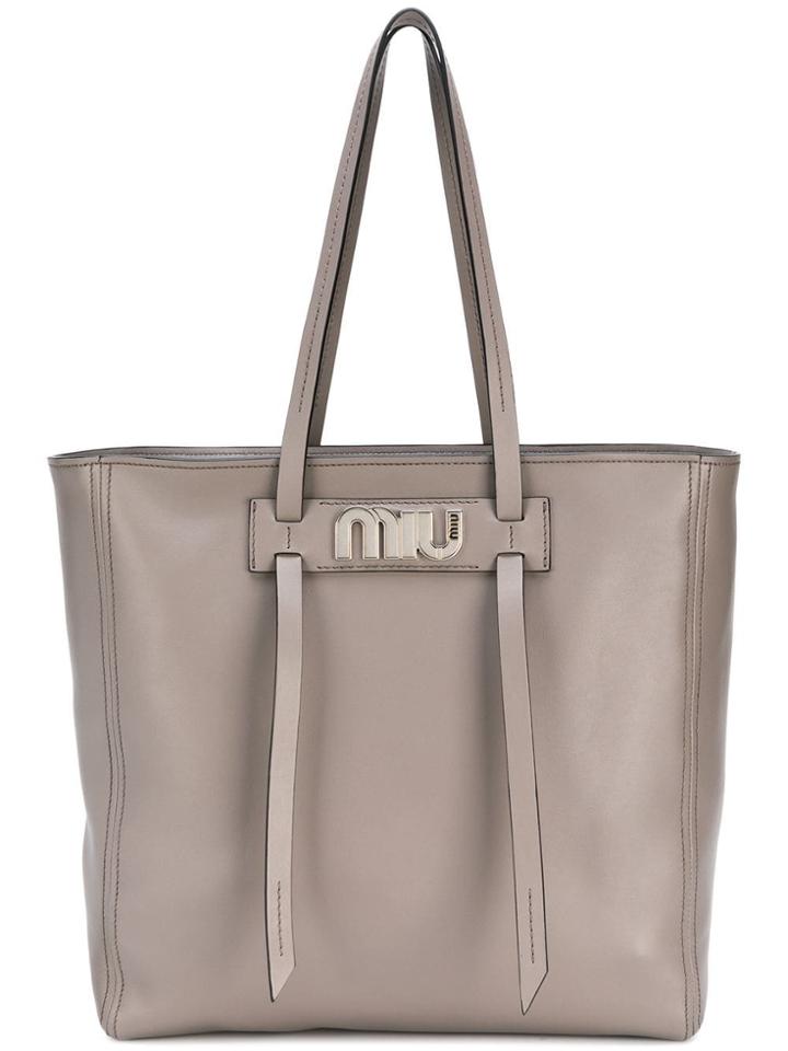 Miu Miu Grace Luxe Leather Tote - Grey