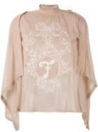 Fendi - Embroidered Gauze Logo Top - Women - Cotton/linen/flax/polyamide/polyester - 40, Women's, Pink/purple, Cotton/linen/flax/polyamide/polyester