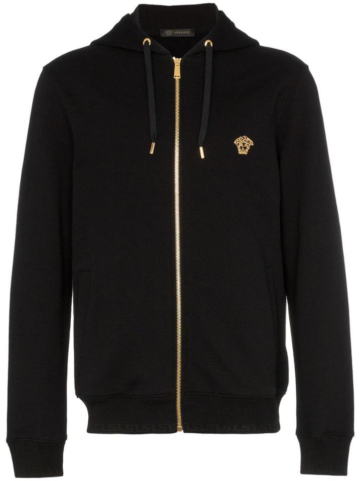 Versace Medusa Embroidered Zip Up Hooded Jumper - Black