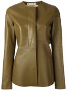 Marni Frill Leather Jacket, Women's, Size: 42, Green, Lamb Skin