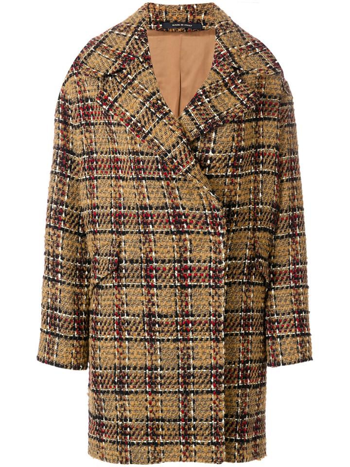 Tagliatore Plaid Boxy Coat - Brown