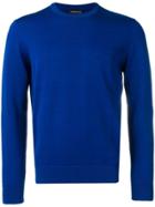 Emporio Armani Embroidered Logo Knitted Jumper - Blue