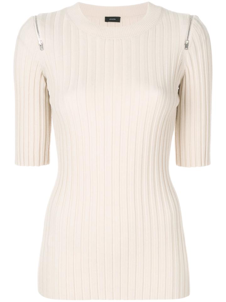 Joseph Ribbed Knit Zip Detail Top - Nude & Neutrals