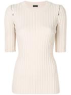 Joseph Ribbed Knit Zip Detail Top - Nude & Neutrals