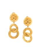 Chanel Vintage Brushed Dangle Clip-on Earrings