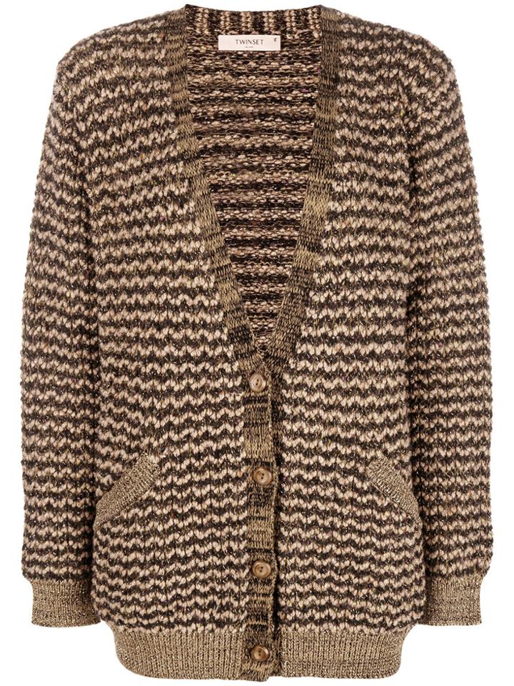 Twin-set Lurex Stripe Cardigan - Brown