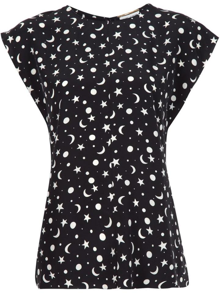 Saint Laurent Star And Moon Print Blouse, Women's, Size: 38, Black, Silk