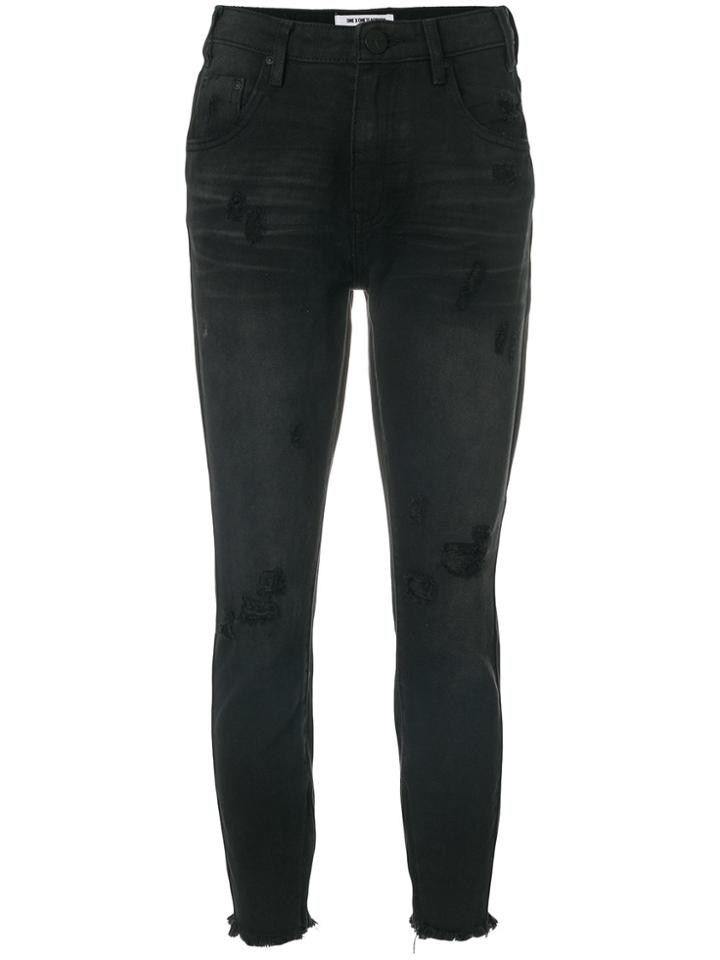 One Teaspoon Distressed Cropped Jeans - Black