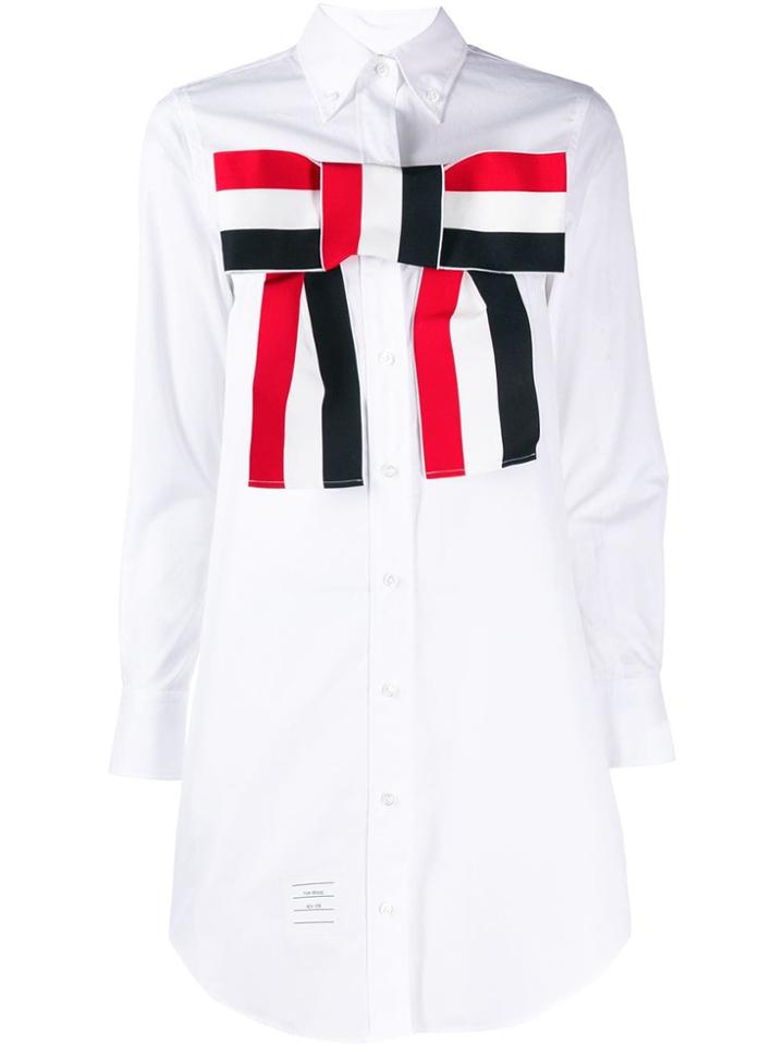 Thom Browne Grosgrain Bow Shirtdress - White
