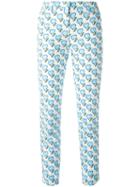 Prada Printed Trousers, Women's, Size: 44, Blue, Cotton/spandex/elastane