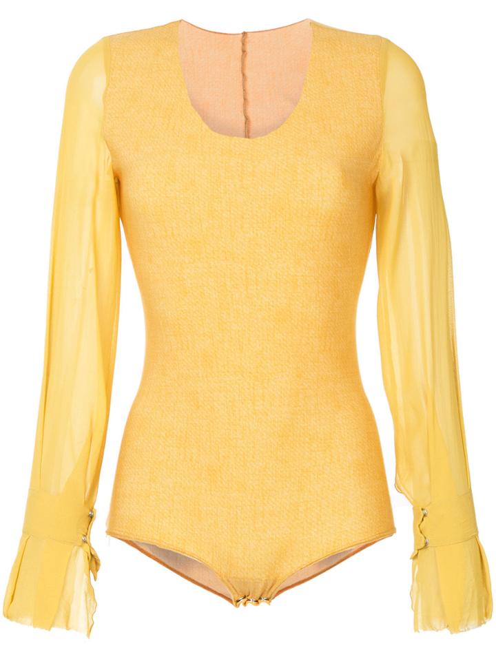 Zambesi Sheer Sleeve Baroque Bodysuit - Yellow & Orange
