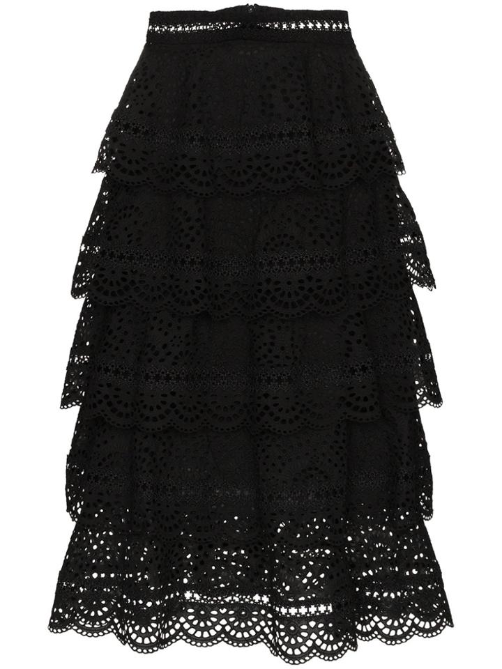 Zimmermann Tali Tiered Swirl Skirt - Black