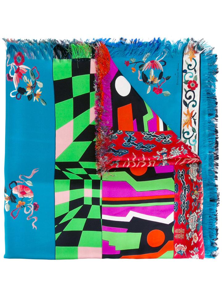 Pierre-louis Mascia Stripe And Floral Fringed Scarf, Women's, Silk
