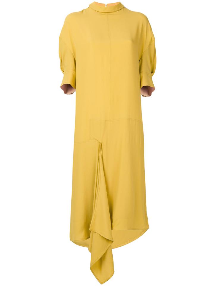 Marni - Asymmetric Midi Dress - Women - Silk/acetate - 42, Yellow/orange, Silk/acetate