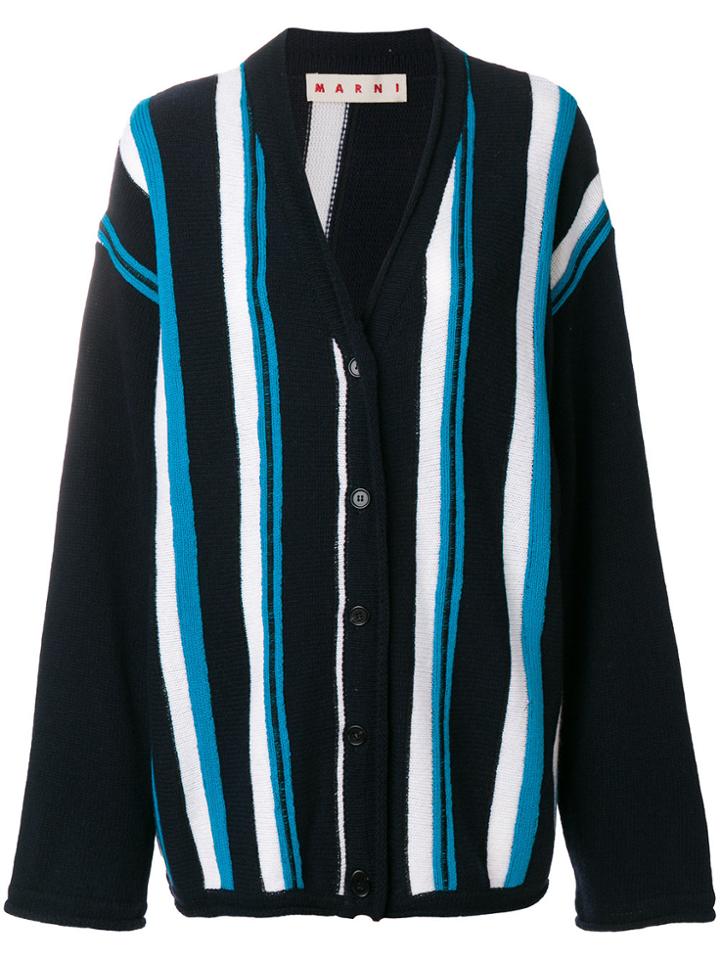 Marni Stripe Intarsia Cardigan - Blue