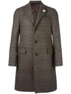 Lardini Checked Coat, Men's, Size: 48, Brown, Nylon/acetate/cupro/wool