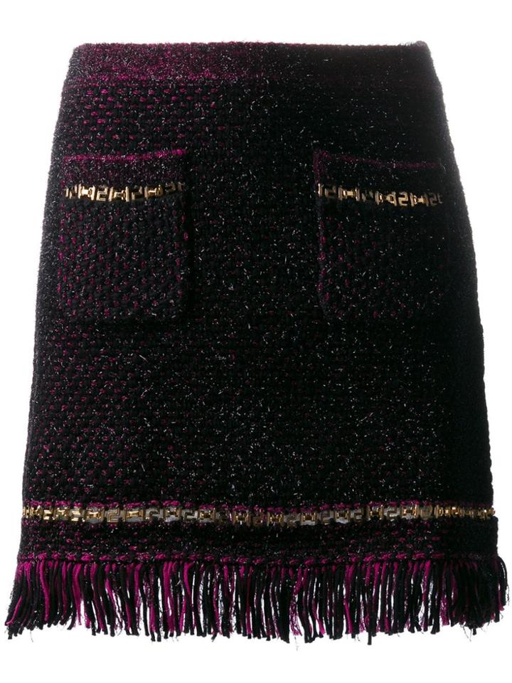 Versace Metallic Threading Fringed Woven Skirt - Black