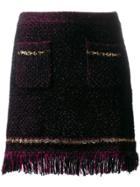 Versace Metallic Threading Fringed Woven Skirt - Black