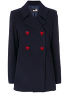 Love Moschino Double Breasted Heart Button Coat - Blue