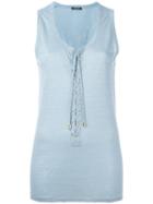 Balmain Lace-up Vest Top, Women's, Size: 36, Blue, Linen/flax