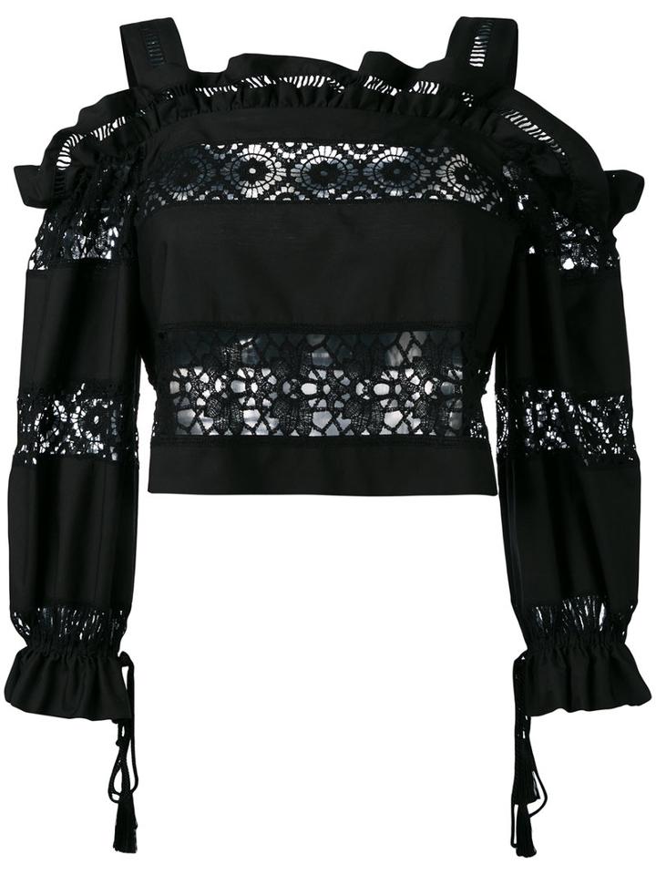 Alberta Ferretti Flora Cut-out Details Blouse, Women's, Size: 42, Black, Cotton/spandex/elastane