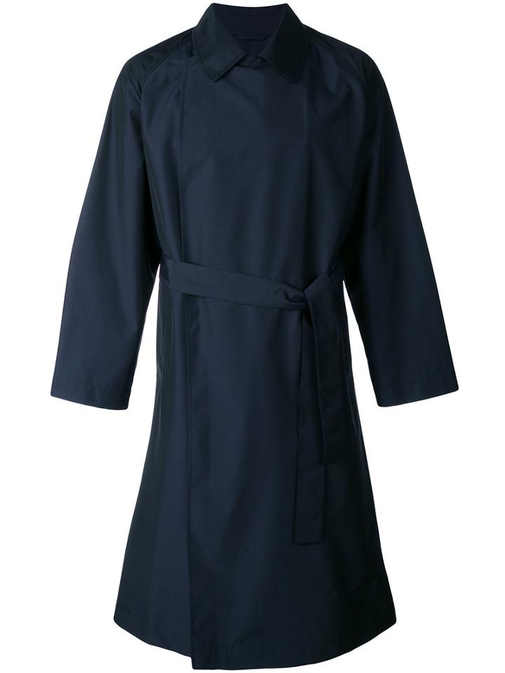 E. Tautz Double Breasted Trench Coat, Men's, Size: Small, Blue, Nylon/wool
