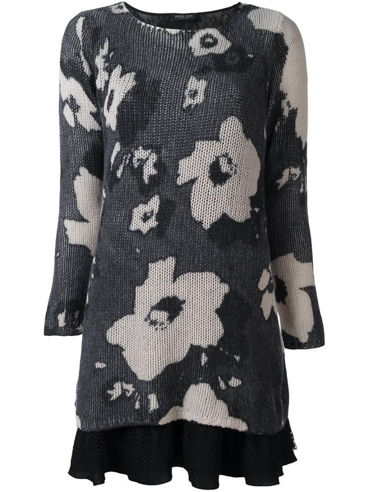 Twin-set Floral Pattern Sweater Dress