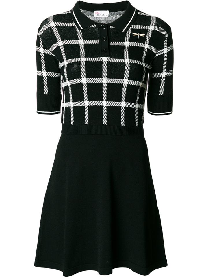 Red Valentino Check Flared Dress - Black