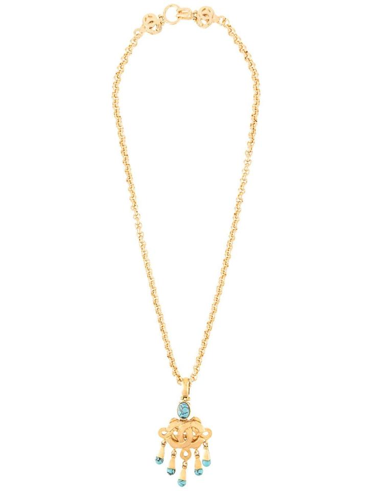 Chanel Pre-owned Cc Logo Stone Necklace - Gold