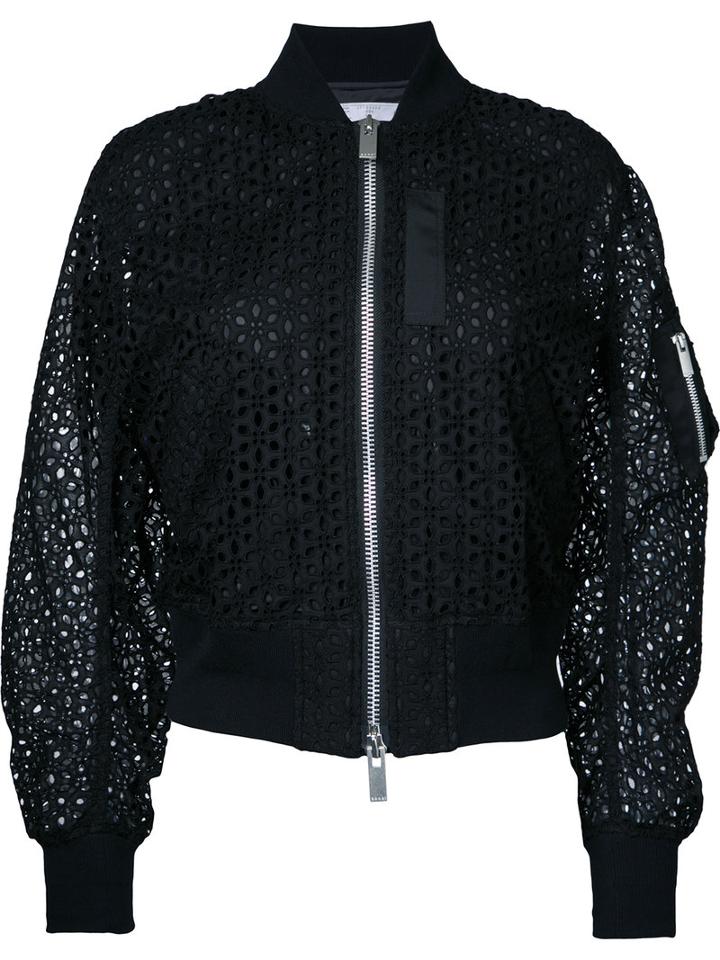 Sacai Eyelet Lace Bomber Jacket, Women's, Size: 1, Black, Cotton
