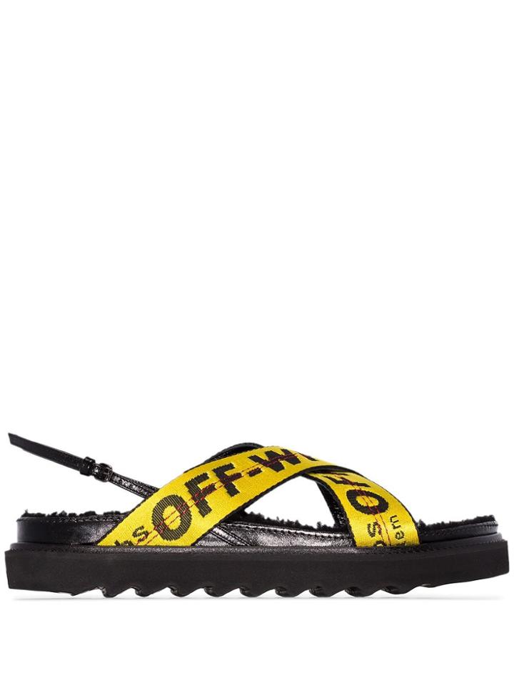 Off-white Industrial Logo Flat Sandals - Black