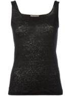 Cruciani - Square Neck Top - Women - Linen/flax - 46, Black, Linen/flax