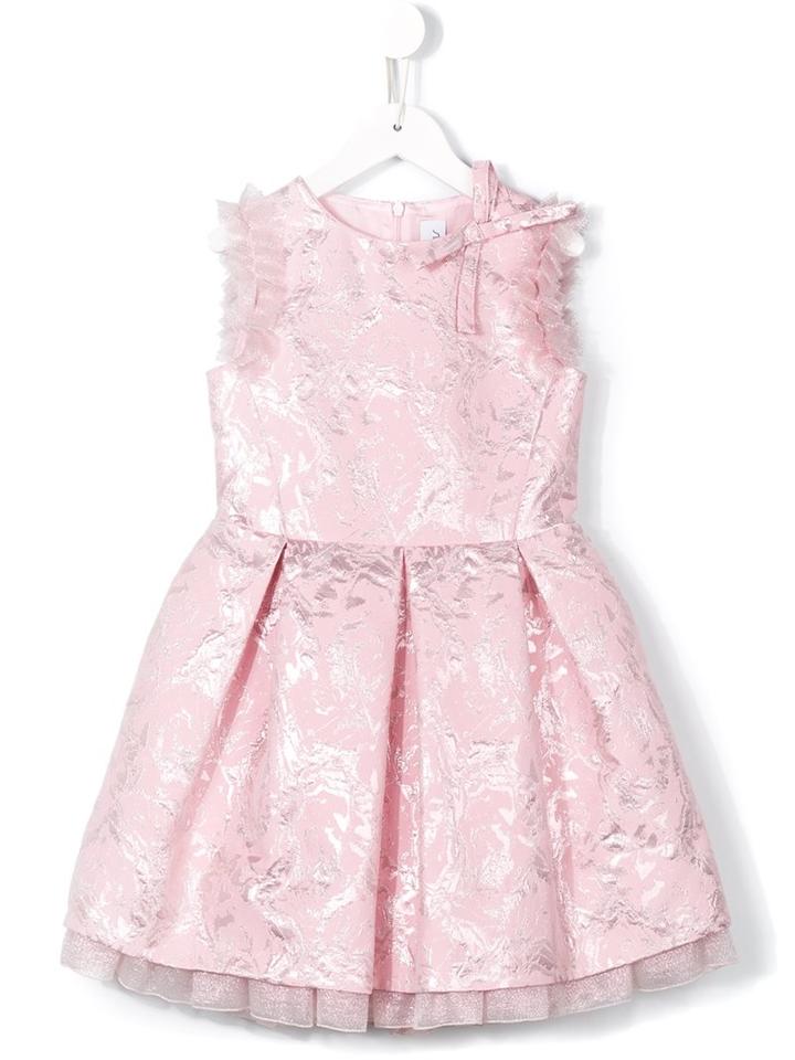 Simonetta Ruffled Jacquard Bow Dress, Girl's, Size: 6 Yrs, Pink/purple