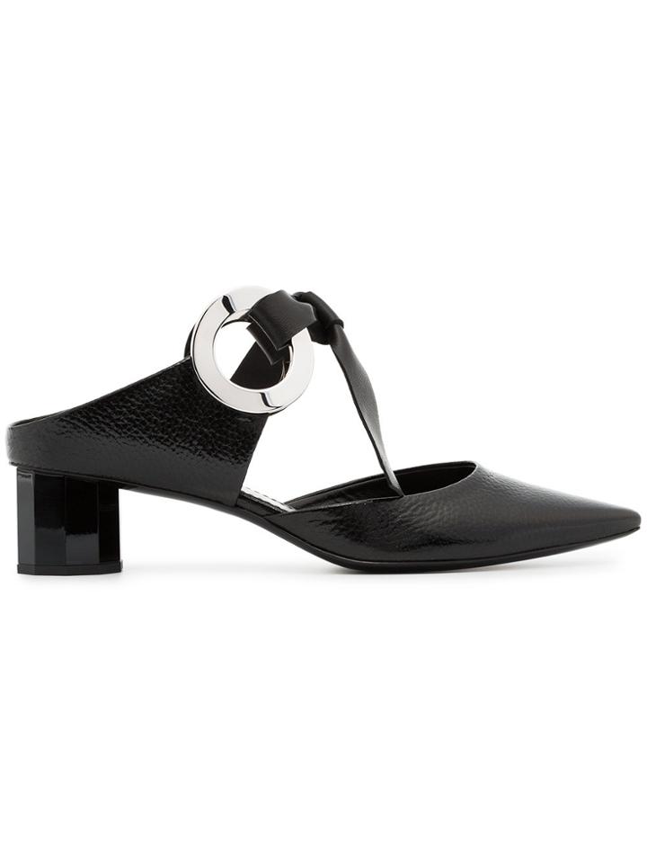 Proenza Schouler Black Grommet 40 Leather Block Heel Mules